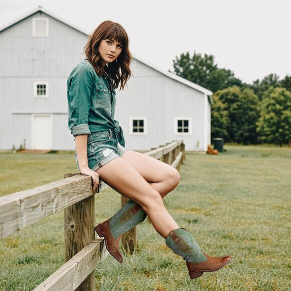 SheSole Western Boots Women's Brown Tan Faux Leather Square Toe Wide Mid Calf - Picture 5 of 9